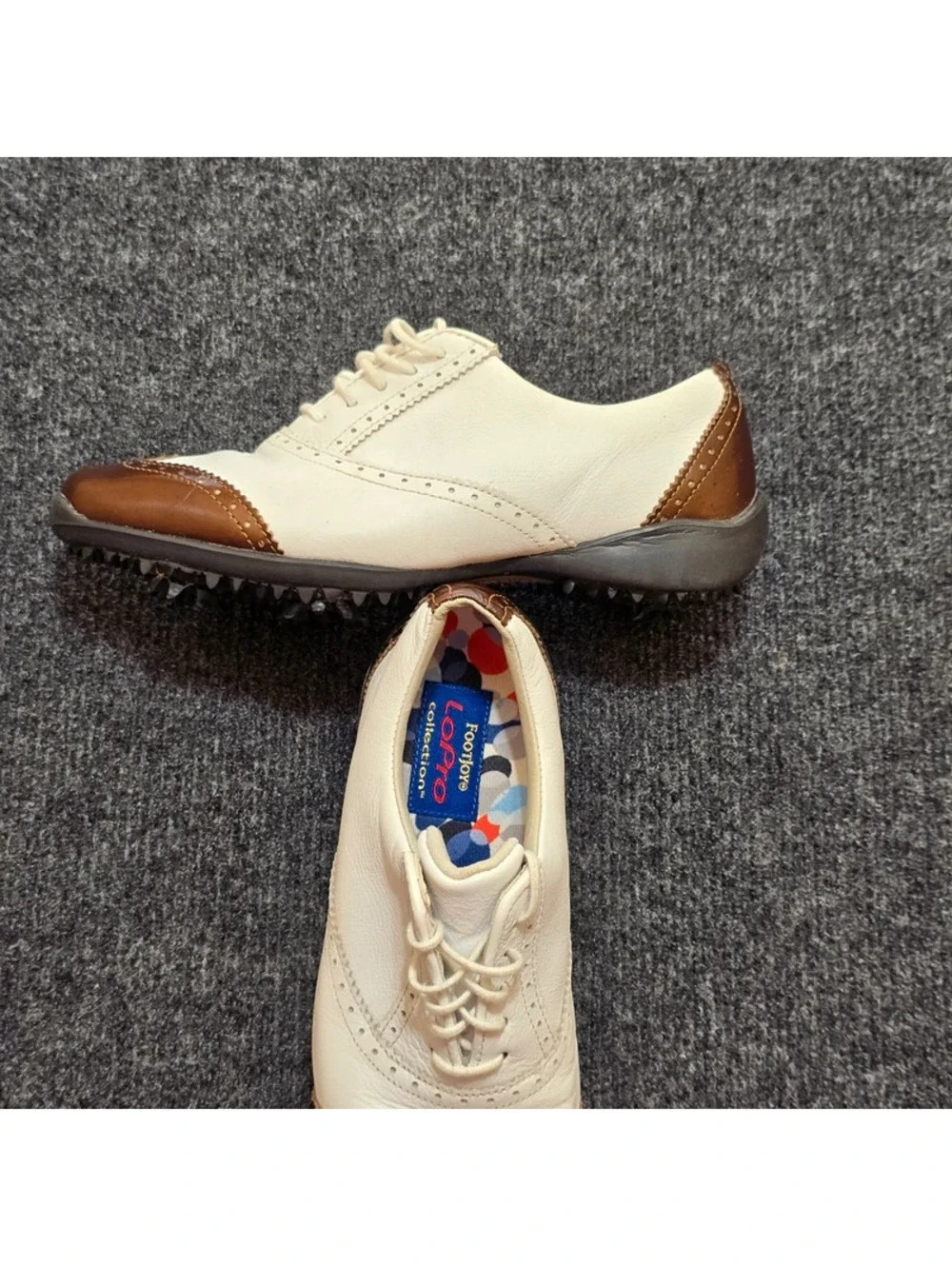 FootJoy LoPro Women’s Wingtip Golf Shoes 5.5M White Bronze